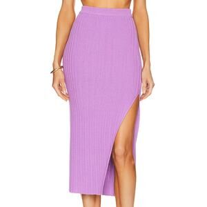 Camila Coelho Purple Ribbed Knit Midi Pencil Skirt SMALL Slit Designer $178 NEW